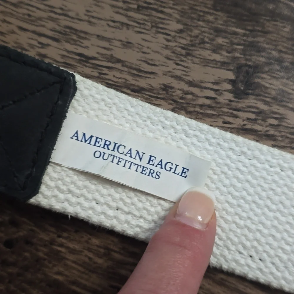 AMERICAN EAGLE Canvas Webbing Belt with Beer Stein Detail Black White Sz S - 37